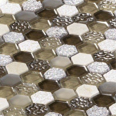 Mosaïque Pierre et Verre Hexagonale Marron