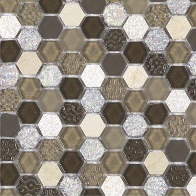 Mosaïque Pierre et Verre Hexagonale Marron
