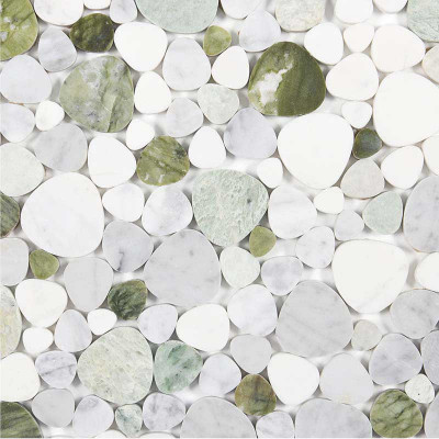 Mosaïque galets Marbre blanche verte